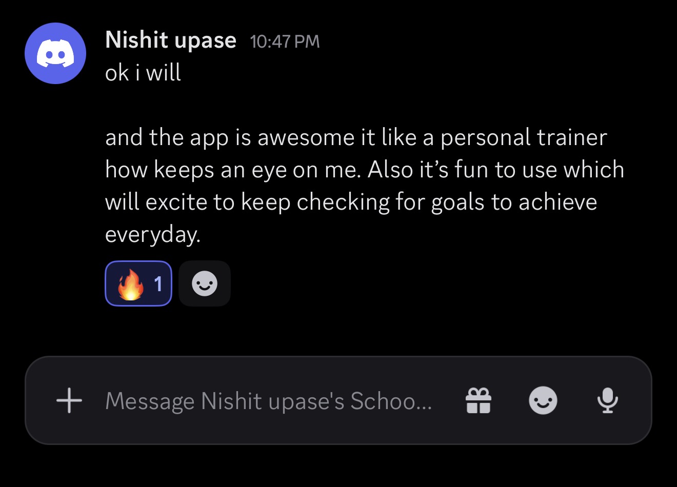 Nishit testimonial on Discord